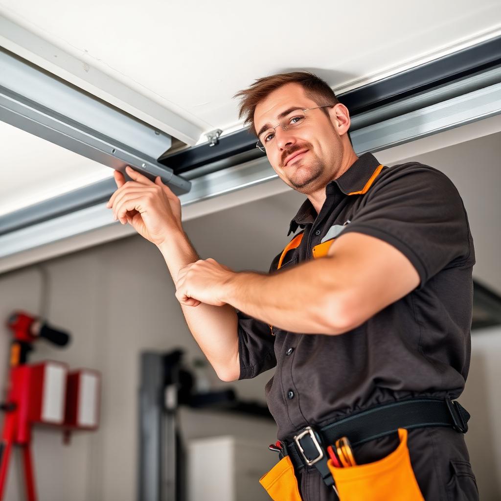 Port Washington Garage Doors technician adjusting garage door track